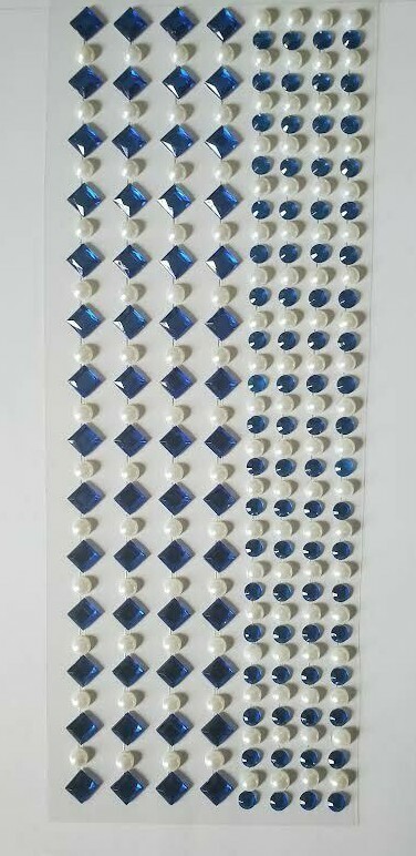 CraftbuddyUS 4 Square&4 Round Pearl Self Adhesive Rhinestone Stripe, Royal Blue