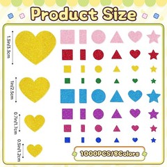 1000 Pcs Glitter Foam Stickers – Colorful Self-Adhesive Geometric Art Supplies