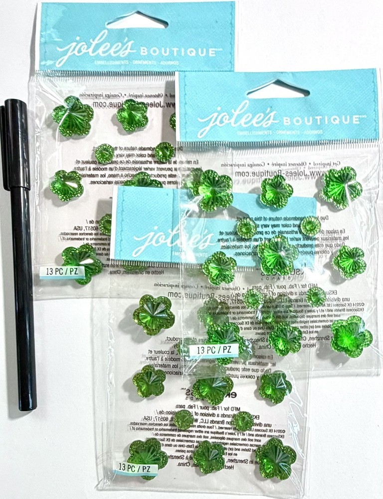 Green Rhinestone Flowers Jolee’s Stickers Scrapbooking Card Journal Planner 3pk