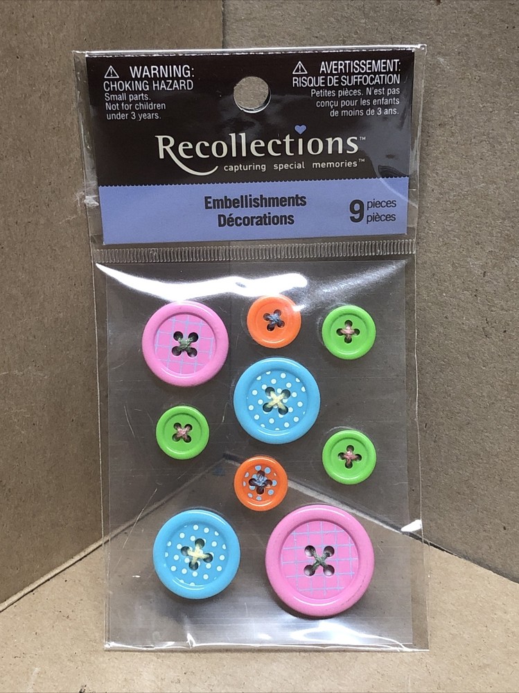 Recollections-Fun ADHESIVE BUTTONS-9PC SET-134918