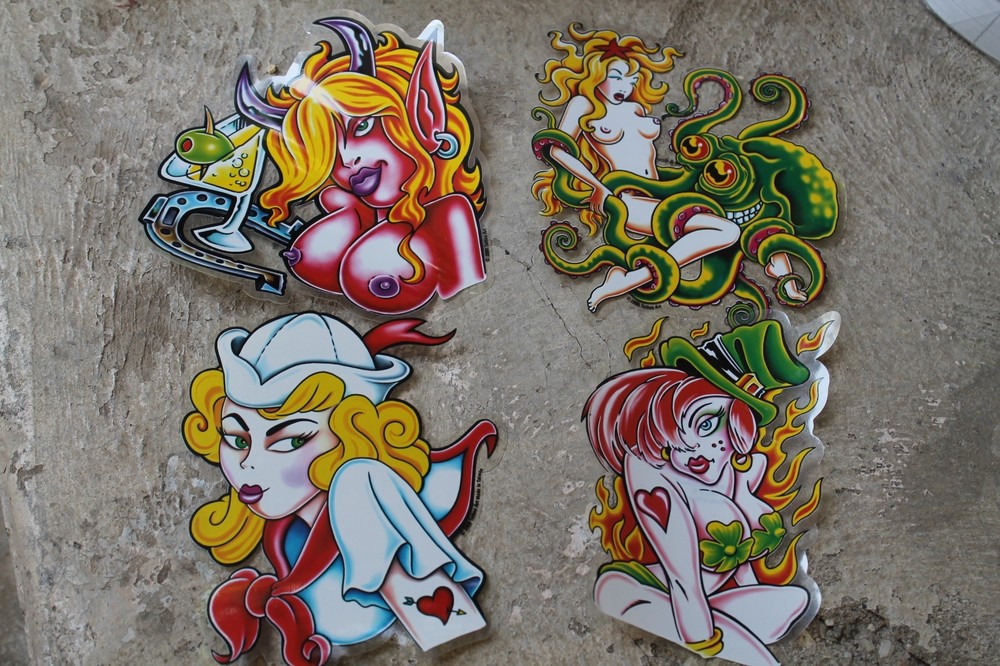 Suicide Girls Devil Sexy Stripper Party Babe 4in. Clear Vinyl Sticker – Lot of 4