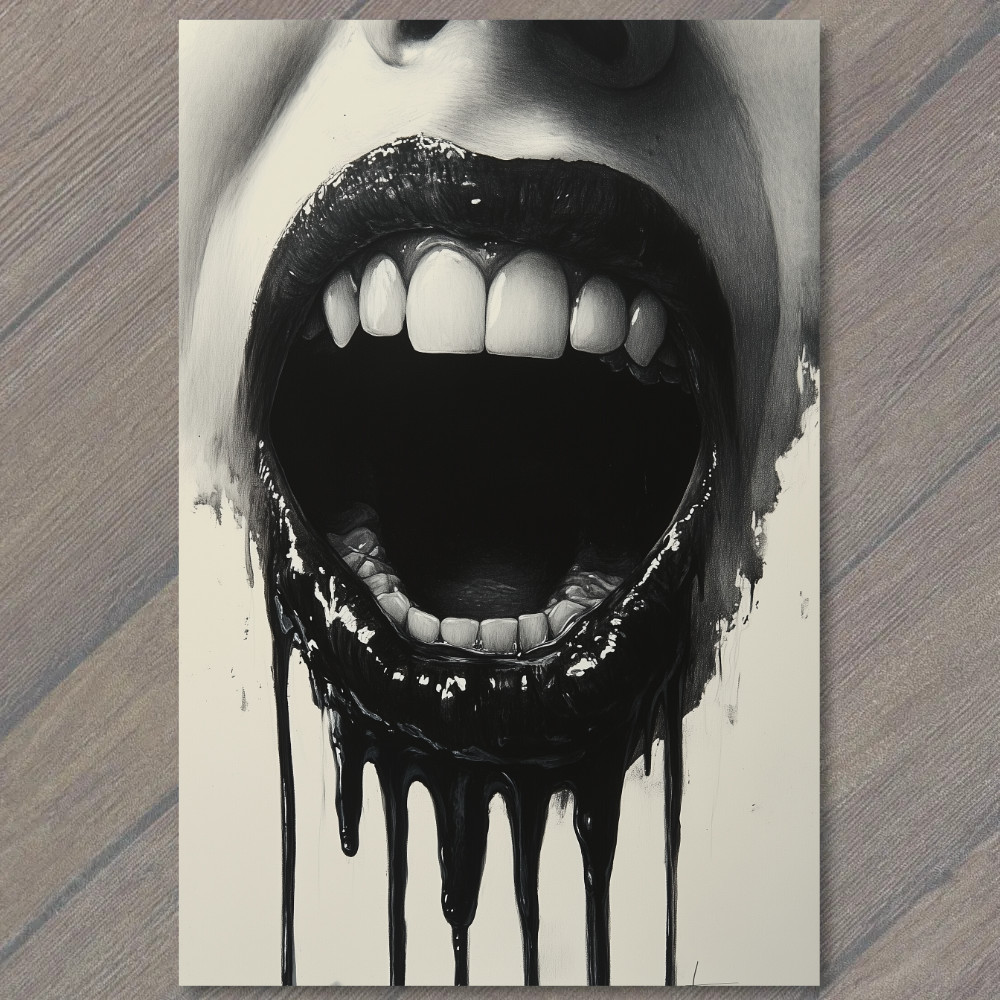 STICKER Woman Surreal Creepy Open Mouth Dripping Liquid Horror Close-Up Dark
