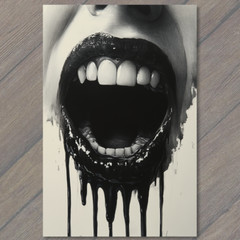 STICKER Woman Surreal Creepy Open Mouth Dripping Liquid Horror Close-Up Dark