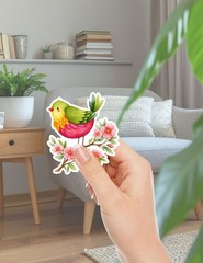 Pink and Green Bird Vinyl Die Cut Stickers Set Scrapbooking Laptop Water Bottle