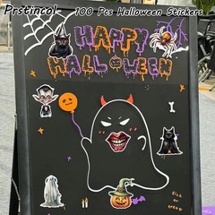100 Pcs Black Cat and Witch Stickers, Horrible Pumpkin Stickers Wansheng-2