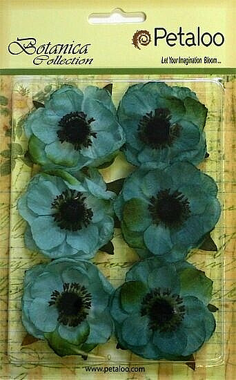 ANENOME Mix TEAL BLUE 6 Fabric Flowers 50-55mm with Black Centre Botanica Pet DA