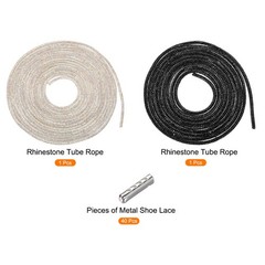 2Pcs 4mm x 5m Rhinestone Rope Crystal String Gold White+Black