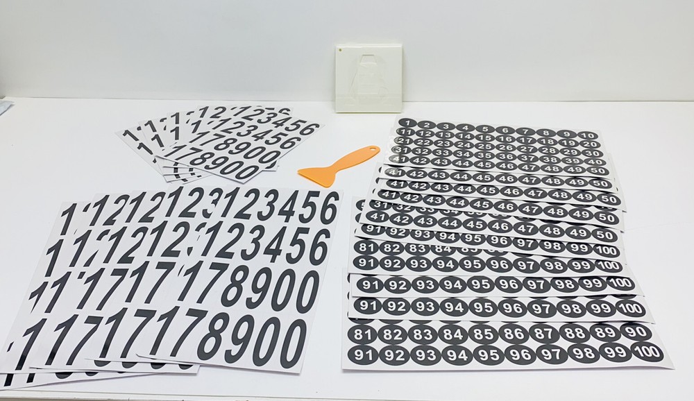 10 Sheets 1 – 100 Round & 1 -10 Sq Number Stickers Self Adhesive+ ABC Stencils