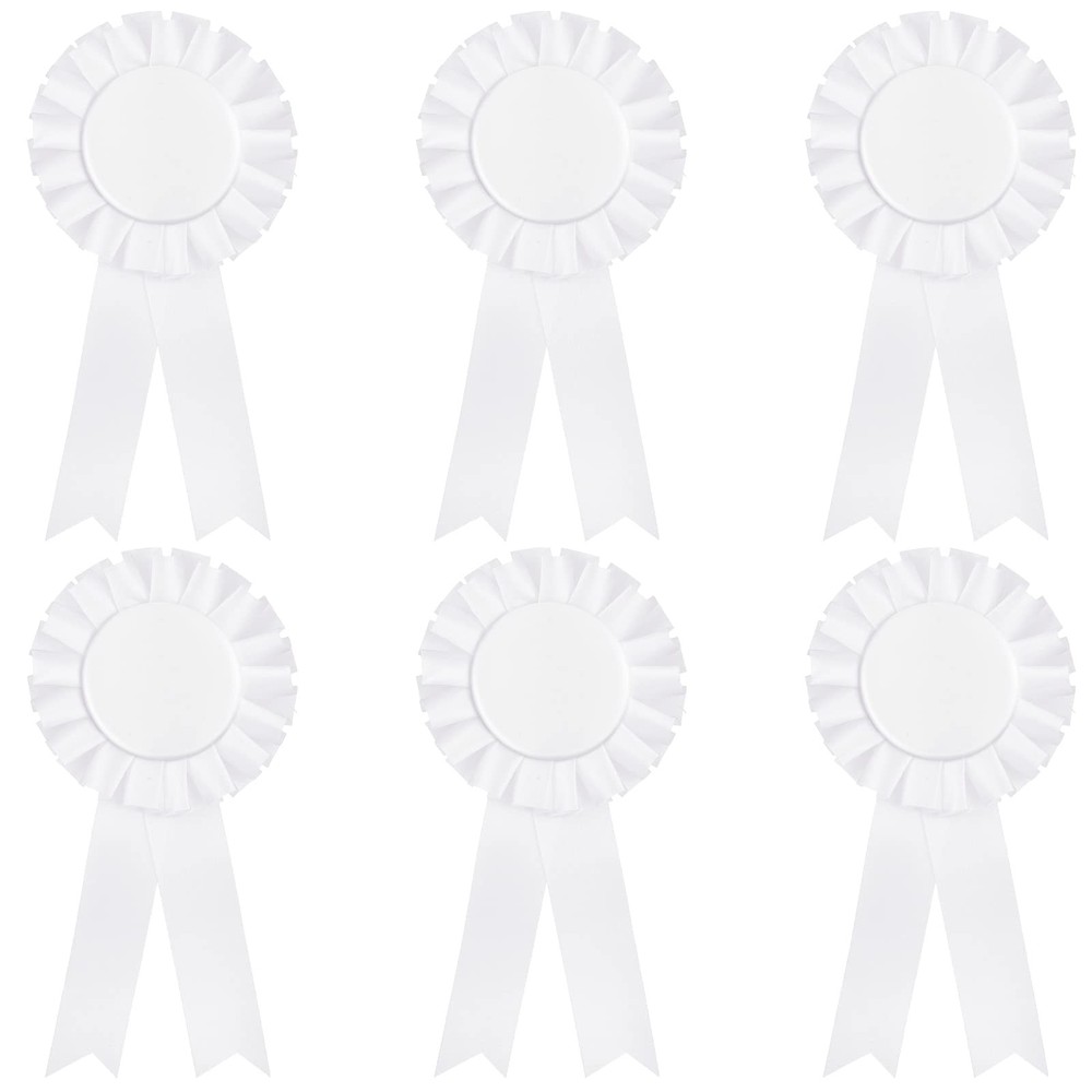 White Blank Award 1st Place Rosette Prize Winner Recognition Ribbons 6 PCS