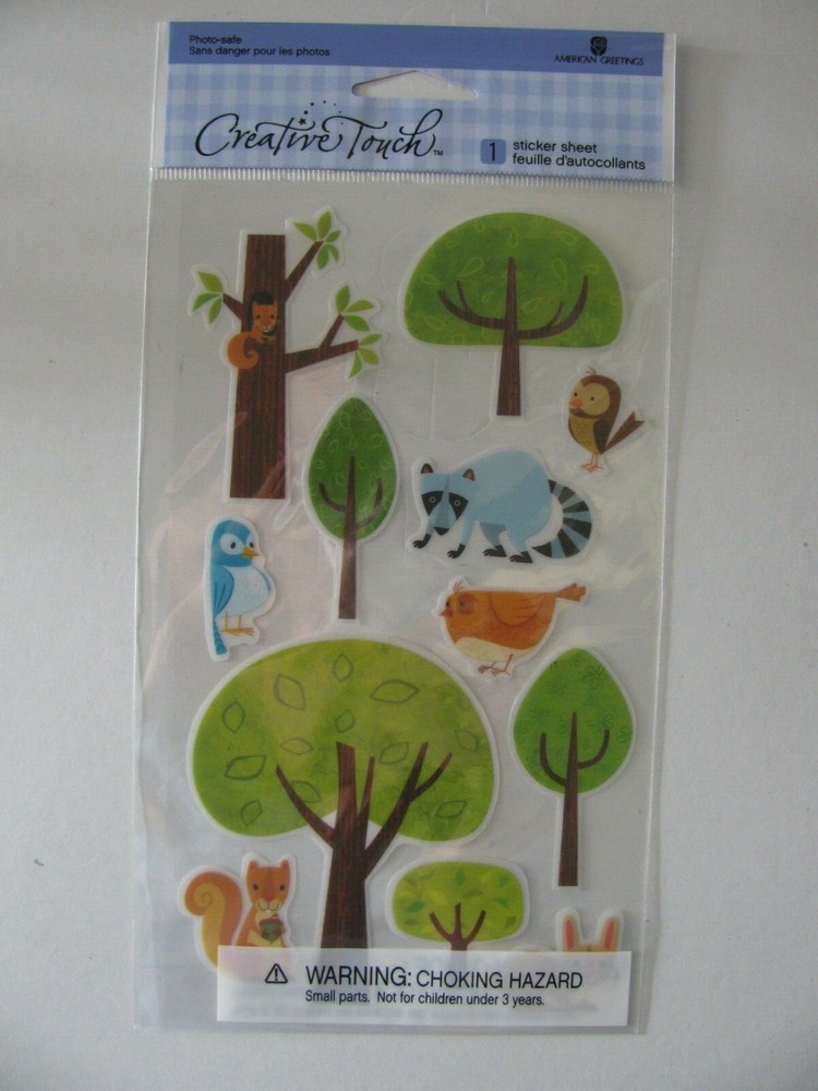 Creative Touch Stickers FORREST ANIMALS Birds Squirrel Raccoon NIP