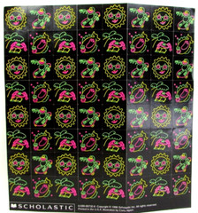 Vintage 1996 Scholastic Neon Fish Crab Sun 64 Stickers 1 Sheet Carla Alpert