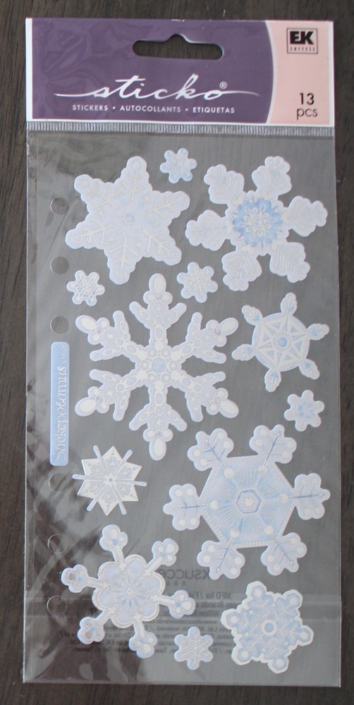 New Sticko scrapbook stickers White Blue Silver Vellum SNOWFLAKES 13 pieces
