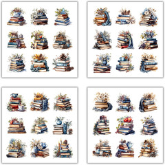 144 Pcs Stacked Books Four Seasons Sticker for Journaling Notebooks, Sketchbook