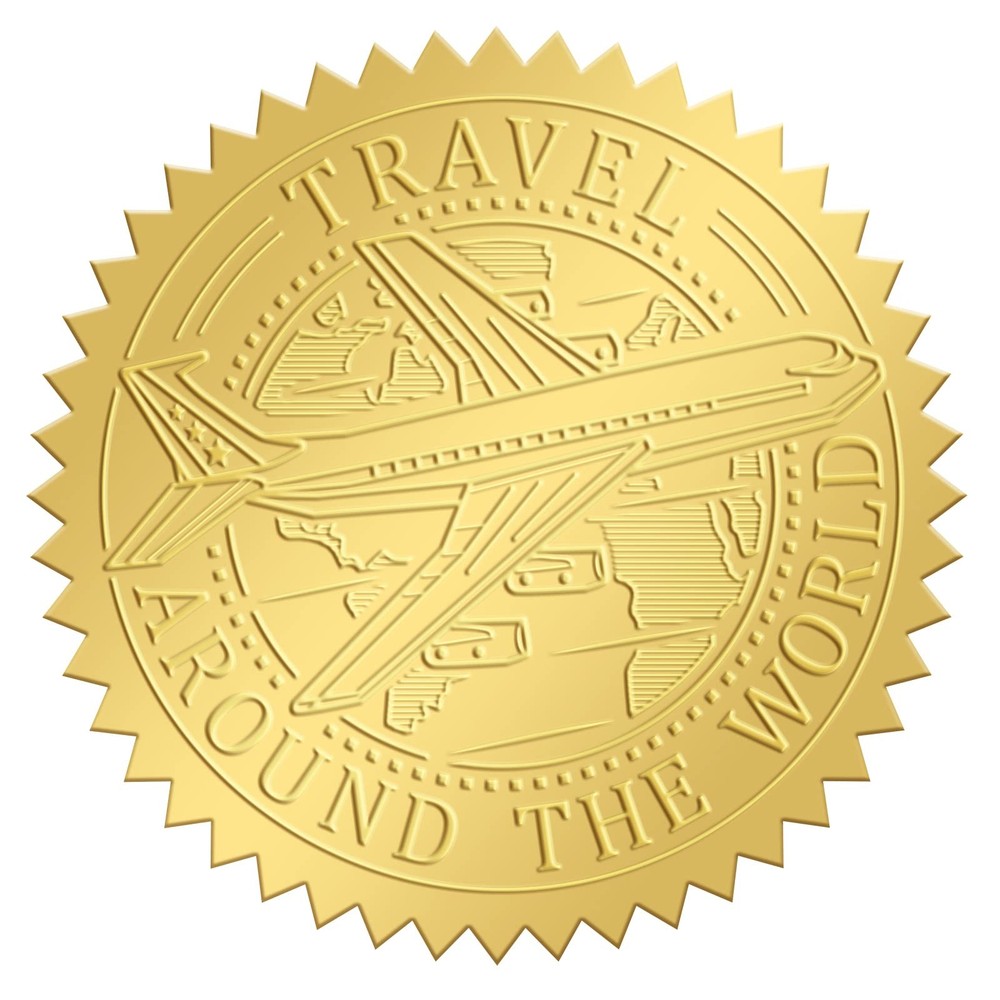 2″ Gold Foil Sticker Airplane 100pcs Certificate Seals Gold Embossed Round Em…