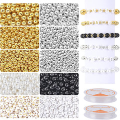 1800Pcs Silver & Gold Round Spacer Beads 3 Sizes Smooth Loose Ball Beads Alph…