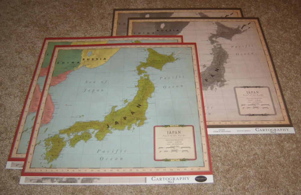 Carta Bella 12×12 Double Sided Scrapbook Papers(4) ~ Travel Map…..Japan