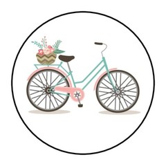 30 BIKE WITH FLOWERS ENVELOPE SEALS LABELS STICKERS 1.5″ ROUND FAVORS GIFTS