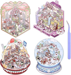 4 Sets DIY 3D House Scene Stickers – Forest, Deep Sea, Paradise Garden, Island