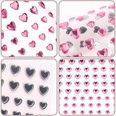 264Pcs Pink Heart Gem Stickers – Small Self Adhesive Acrylic Jewels (5/7/10Mm)