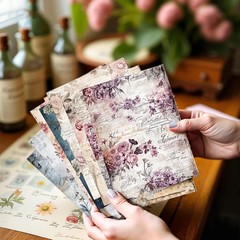 160 Sheets Vintage Flower Scrapbook Paper, Junk Journal Supplies, Purple Pink Fl