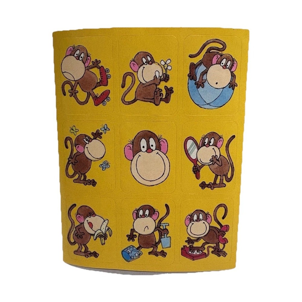 Vintage Fasson Monkey Cartoon Multicolor Stickers 1980s Collectors Scrapbook