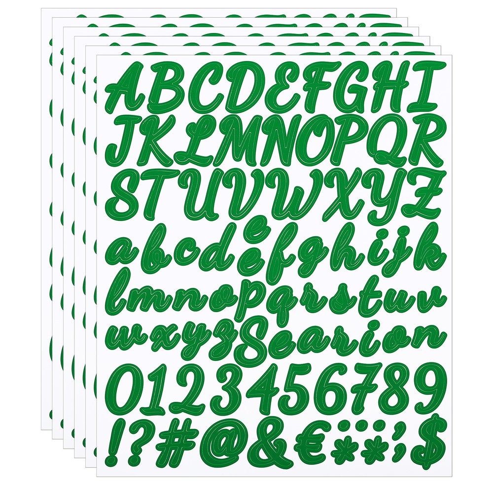 Alphabet Letters Numbers Stickers, Self Adhesive Cursive, Dark Green 6 Sheets