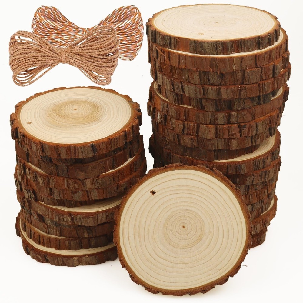 Natural Wood Slices 30 Pcs 3.5-4 Inches Craft Unfinished Wood Kit Predrilled …