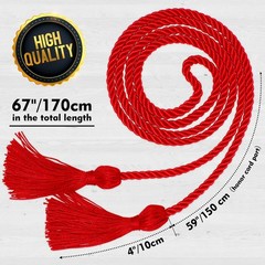 Red Graduation Honor Cord 67 Inch Braided Rope With Tassel For Ceremony