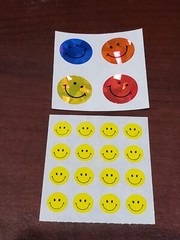 Sandylion Smiley Happy Face labels pkg pastel & gold glitter crazy mod prisma &