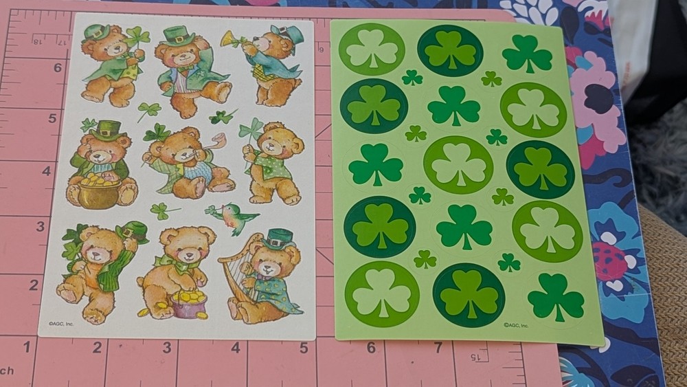 American Greetings St Patricks Day Stickers Lot of 2 sheets teddy bear Shamrock