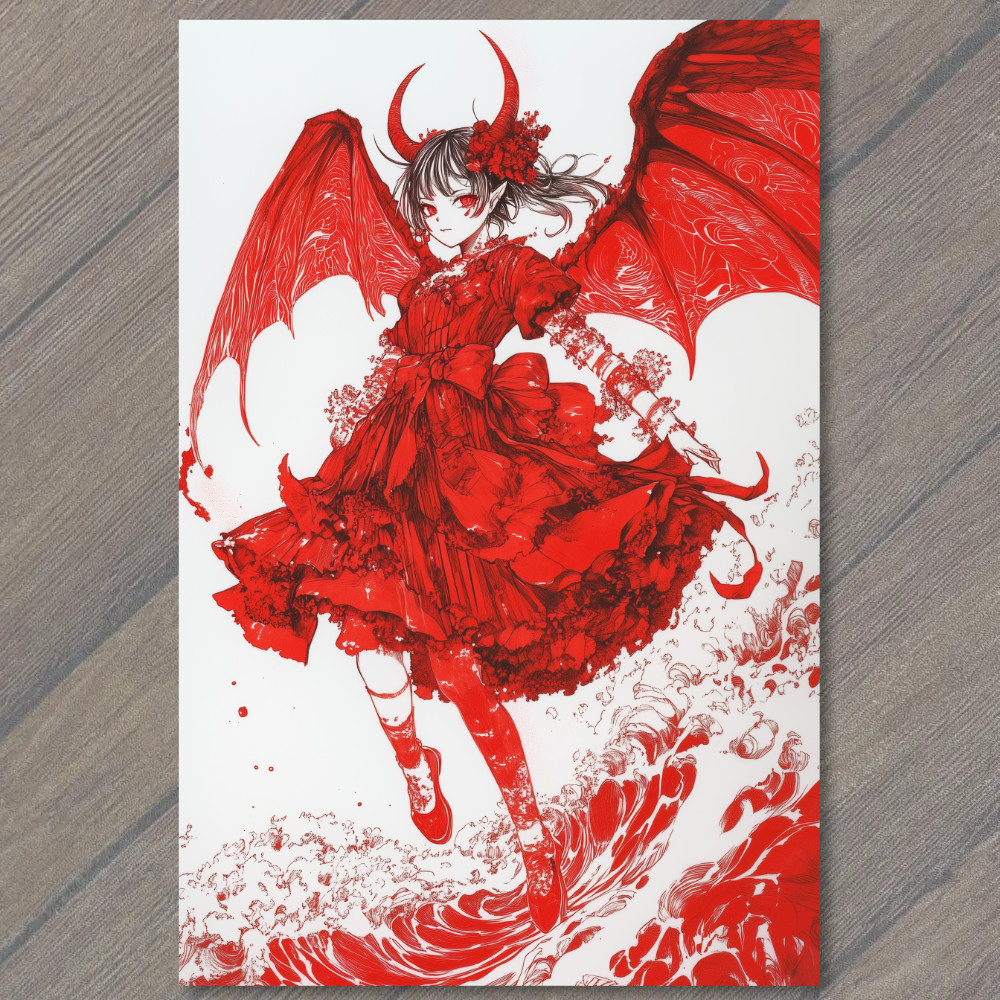 STICKER Devil Girl Ice Cream Tentacles Chaos City Retro Horror Red Ink