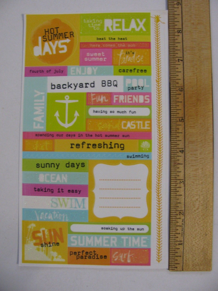 Unbranded Stickers HOT SUMMER DAYS BACKYARD BBQ VACATION SWIM FRIENDS 1 Sheet
