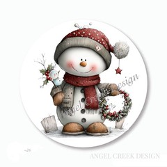 SNOWMAN WITH CHRISTMAS WREATH PARTY FAVORS SCRAPBOOK STICKERS ENVELOPE SEALS