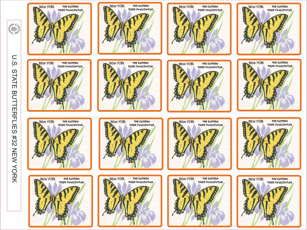 NEW YORK STATE BUTTERFLY – THE EASTERN TIGER SWALLOWTAIL – 12 PER SHEET