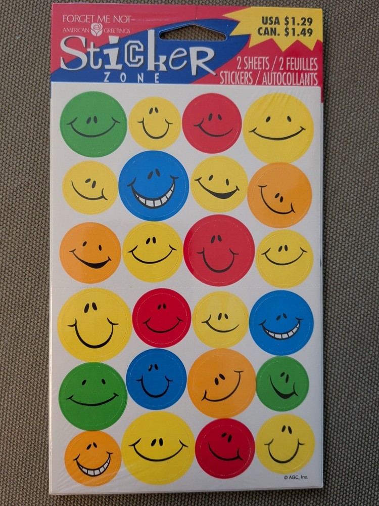 Vtg AMERICAN GREETINGS «Forget Me Not» Smiley Faces Stickers 2 Sheets NIP NOS