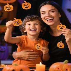 500Pcs Halloween Pumpkin Stickers Roll 1.2in Laser Smiling Orange