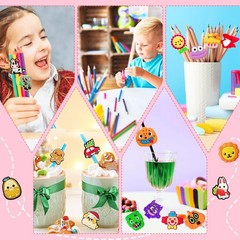 100 Pcs Pencil Topper Decoration,Mixed Style Pen Straw Clips Toppers Charms f…