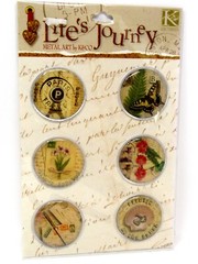 K & Co Life’s Journey Round Collage Buttons Metal Art Scrapbook Craft K&Company