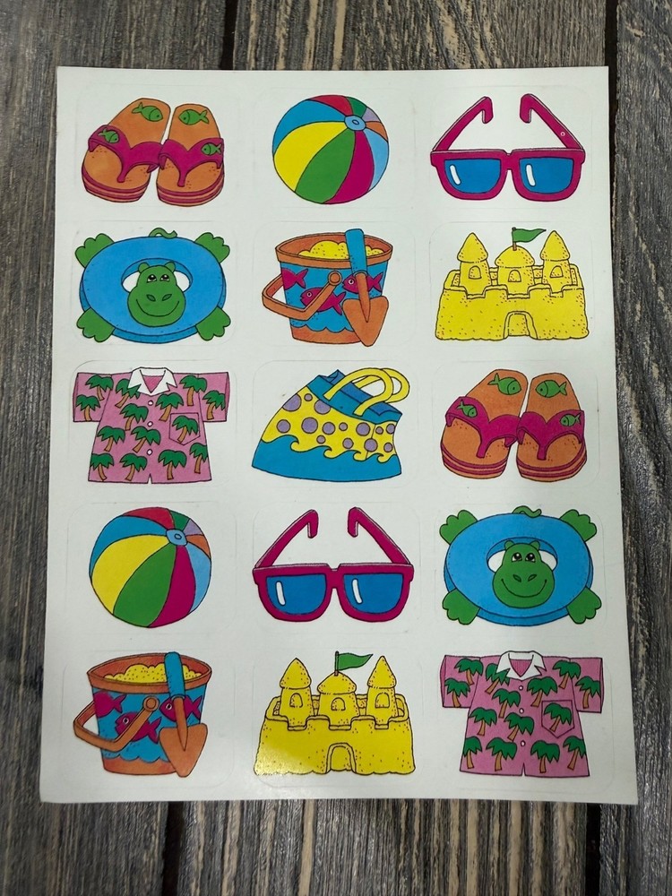 Summer Beach Vacation Sticker Sheet Colorful Illustrated