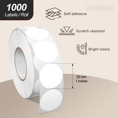 1 Inch White Dot Circle Stickers Roll 1000 PCS Self-Adhesive Vinyl Round Colo…