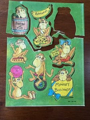 🐵 Vintage Monkey Novelty Sticker Sheet 1980s Partial No. 04-104 Cute Animals