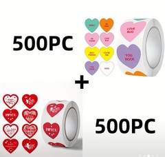 1000PCS/2 Rolls Bulk Lot Conversation Hearts 1” Sticker Rolls Valentines Holiday