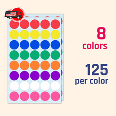 1000 Pack, 1 inch – Colored Round Circle Dot Stickers, Garage Yard Sale Price St