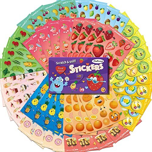 HORIECHALY Scratch and Sniff Stickers, 48 Sheets Smelly Food Theme Stickers