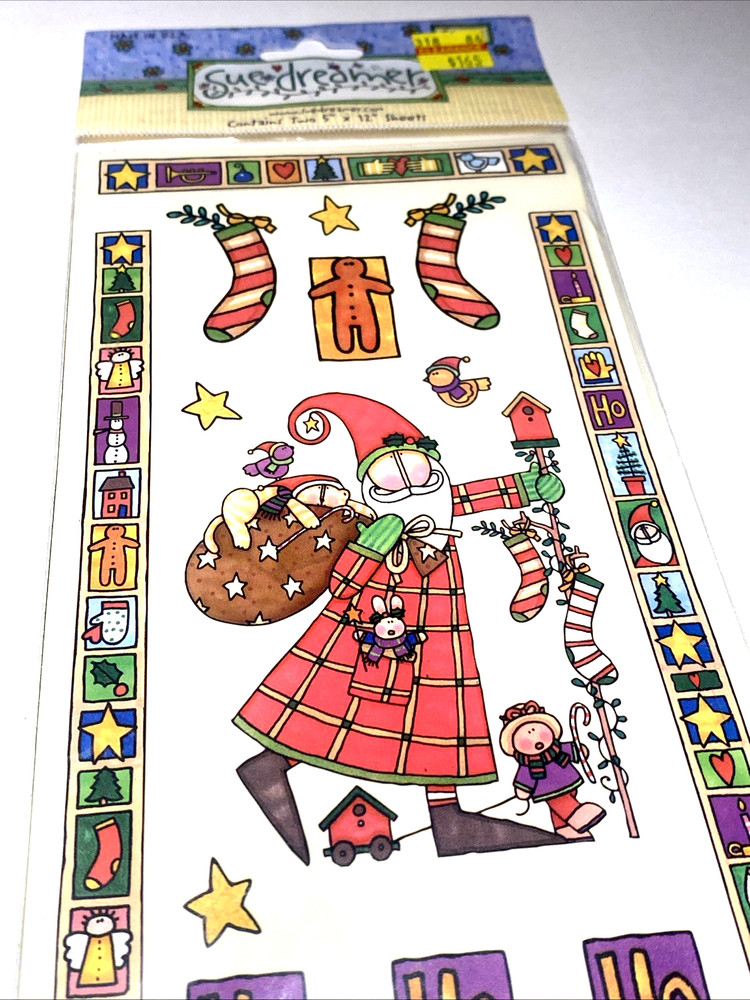 Flat Stickers Christmas Santa Stocking Borders Vintage 5×12 Sue Dreamer
