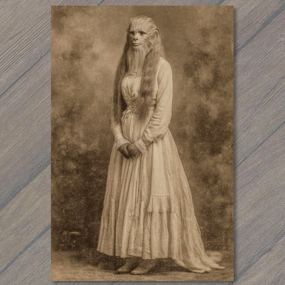 STICKER Victorian Werewolf Woman Sepia Portrait Mythical Creature Antique Styl