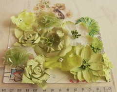 PISTACHIO GREEN & WHITE 19 PAPER & SILK Flowers – 9 Styles 10-55mm across MH VA3