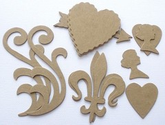 {3 Sets} *CLASSIC ICONS* Hearts, Flourish, Arrow, Fleur De Lis Chipboard Die Cut