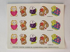 Vintage Current 1 Sheet Stickers 1980s Valentine Cat Turtle Teddy Bear Hearts