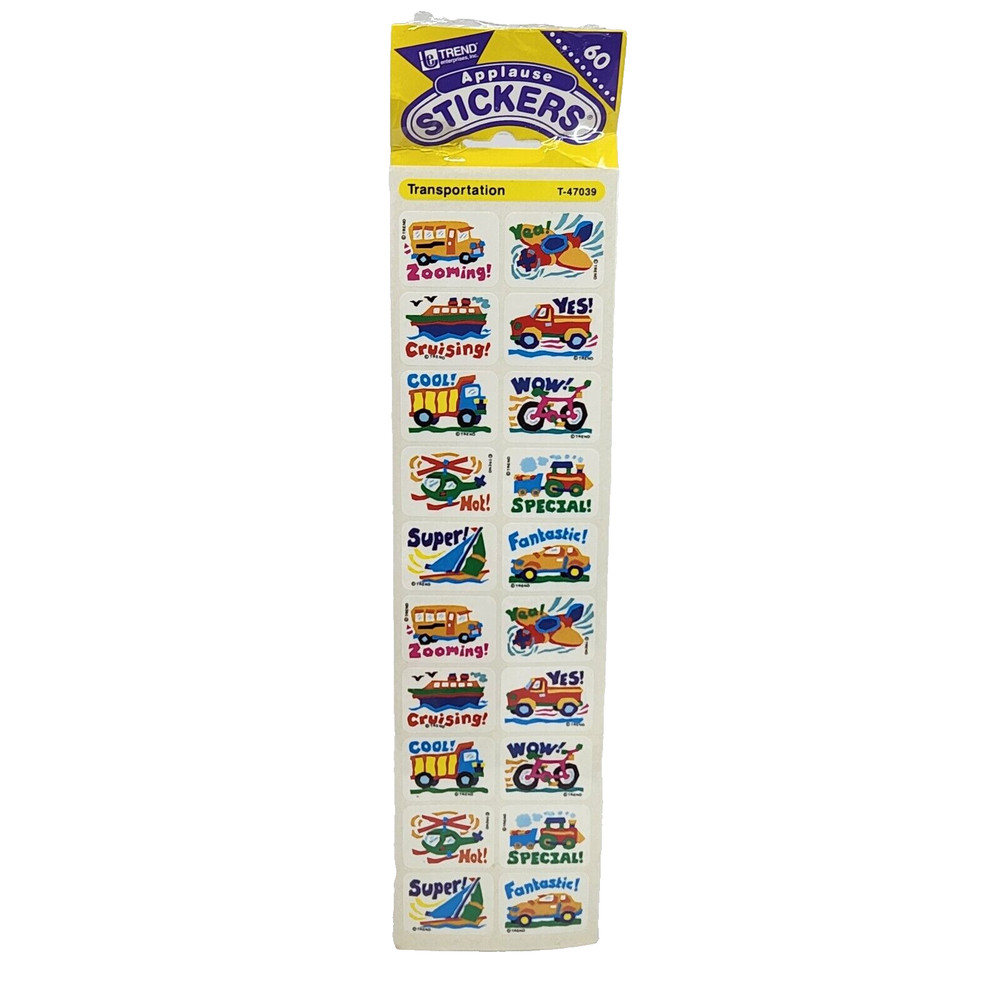 VINTAGE 1996 APPLAUSE TRANSPORTATION STICKERS BUS TRUCK BOAT CAR NEW IN PACKAGE